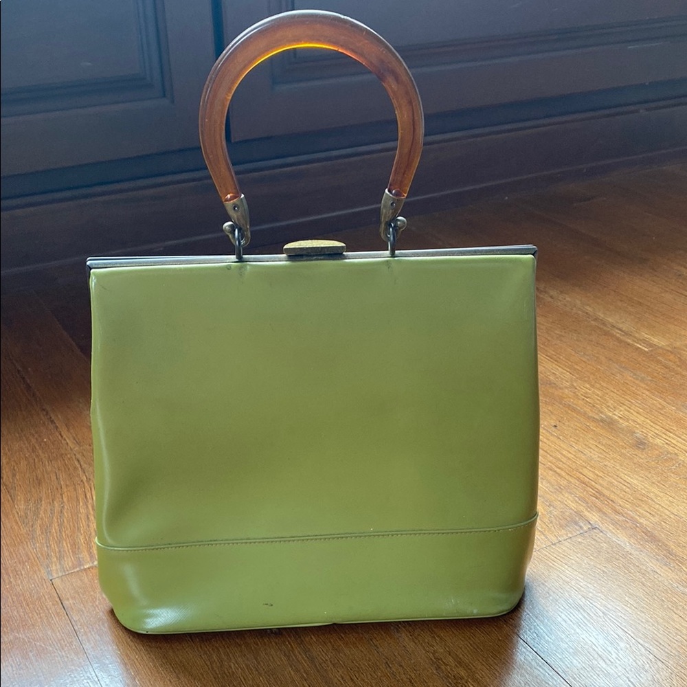 Olive Green and Brown Satchel with Top Closure
